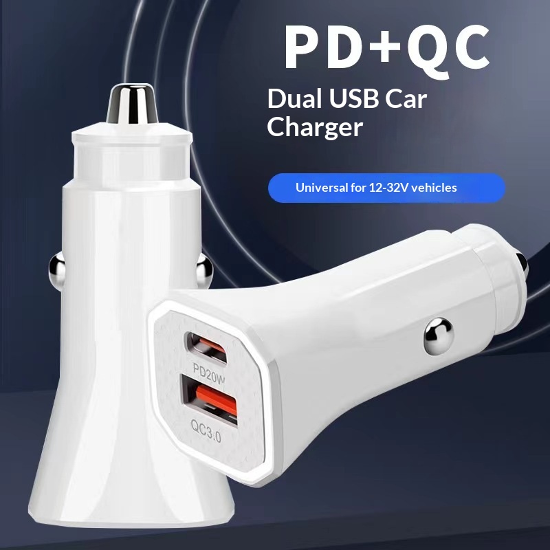 Caricabatterie da auto transfrontaliero a doppia porta PD Type-C e porta USB singola, con connettore di ricarica rapida multifunzione da 38W/20W._voghion.com