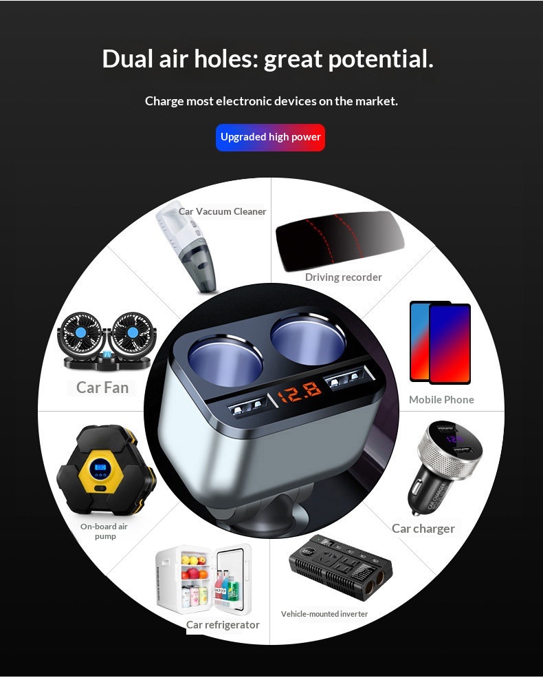 One-to-Three One-to-Two Cigarette Lighter Adapter USB Mobile Phone Multi-Function Car Charger_voghion.com