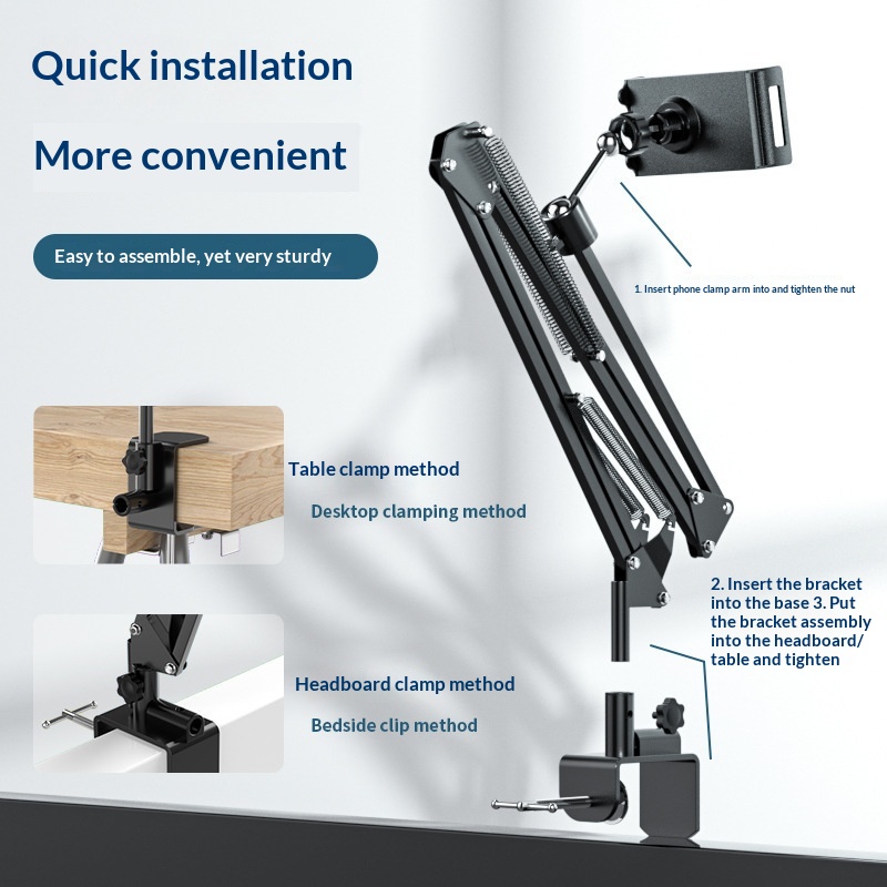 Factory Live Streaming For Tablets And Phones, Lazy Bedside Stand, Dual Universal Arm Folding Stand_voghion.com