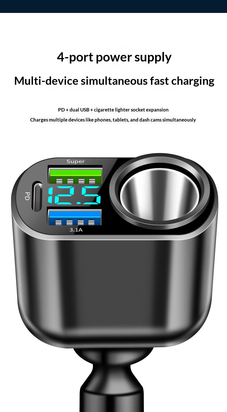 Auto oplader met dubbele usb type-c en digitaal display_voghion.com