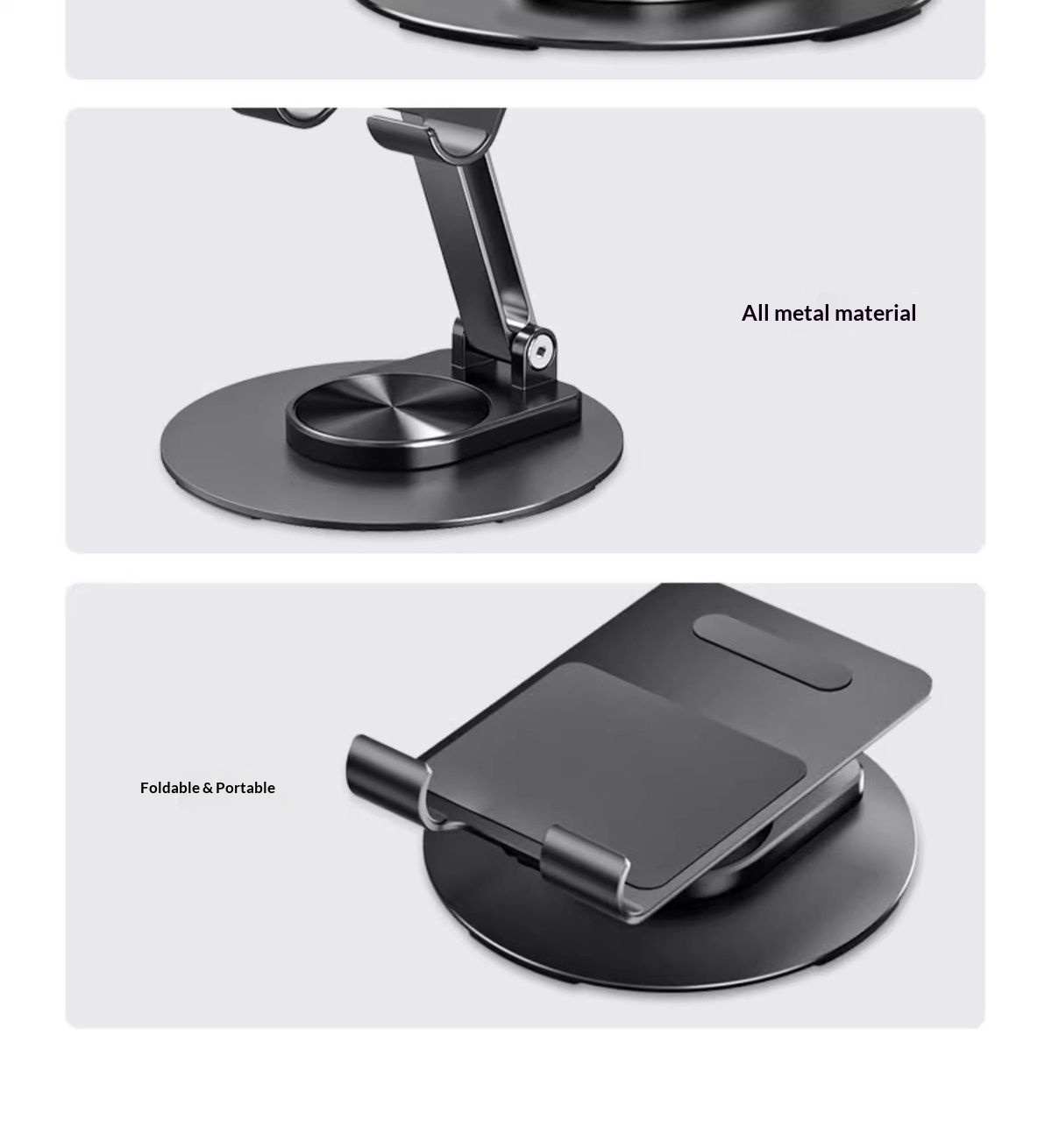 Supporto da tavolo in metallo girevole, pieghevole e regolabile in altezza per telefono e tablet, modello 2025, nuovo e pratico._voghion.com