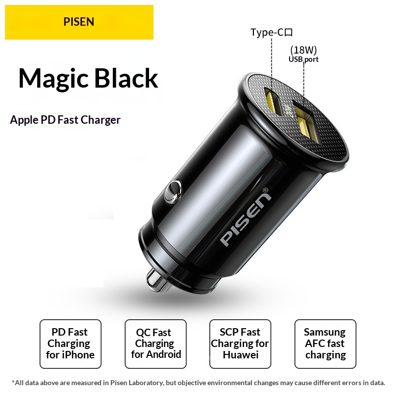 Carregador veicular Pisen 30W PD de carregamento rápido, adaptador para acendedor de cigarros._voghion.com