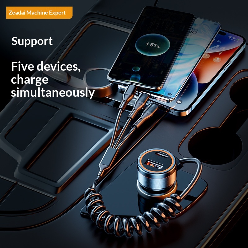 Azeada 60W With Cable, Cigarette Lighter Adapter, Fast Charging Head, One-to-Three Car Charger_voghion.com