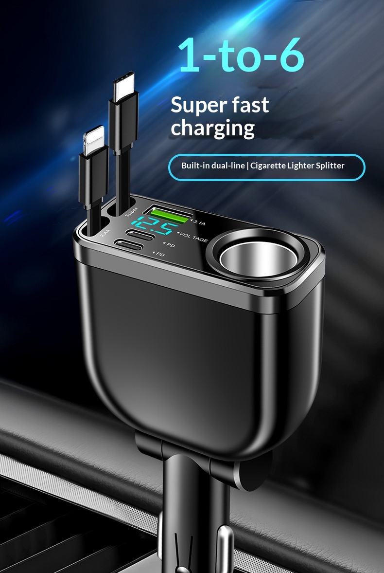 Adattatore multifunzione per caricabatterie da auto con presa accendisigari per ricarica super rapida del telefono cellulare._voghion.com