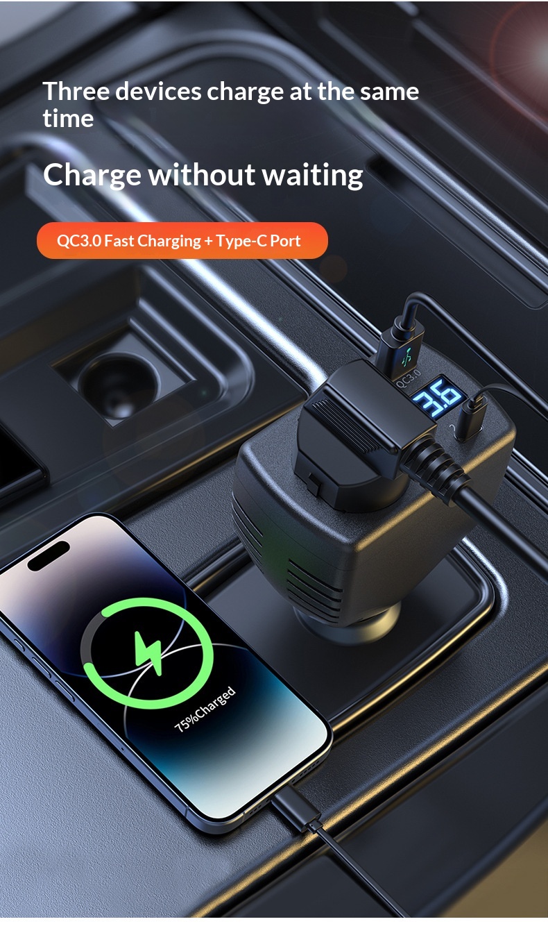 Caricabatterie ad alta potenza da 150 W, ricarica super rapida, multifunzione con display digitale della tensione, inverter per auto._voghion.com