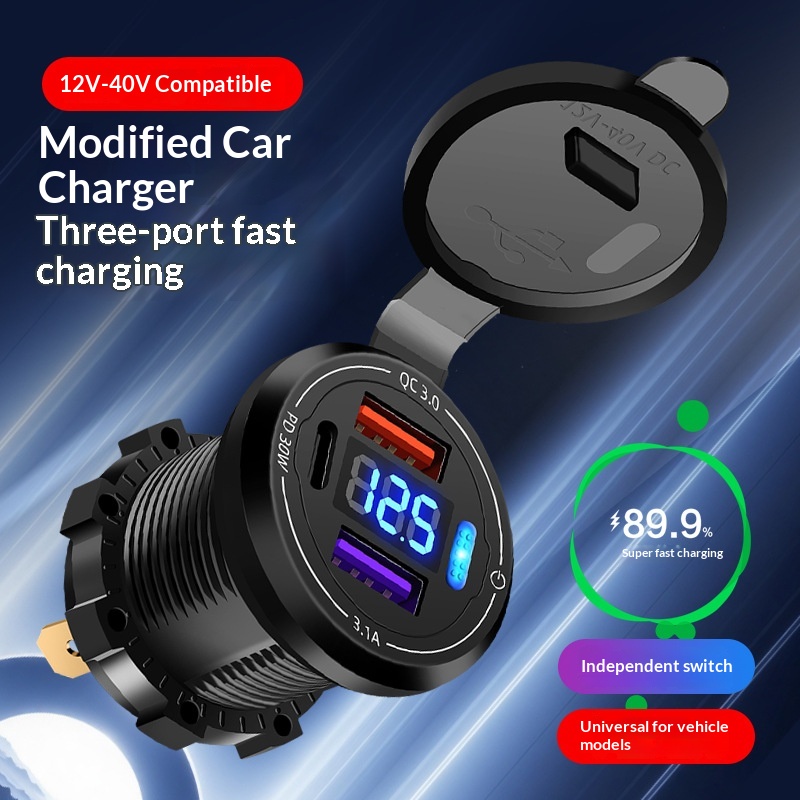 New Waterproof Motorcycle Modified Dual USB Mount Phone PD Super Fast Charging Digital Display Car Charger_voghion.com