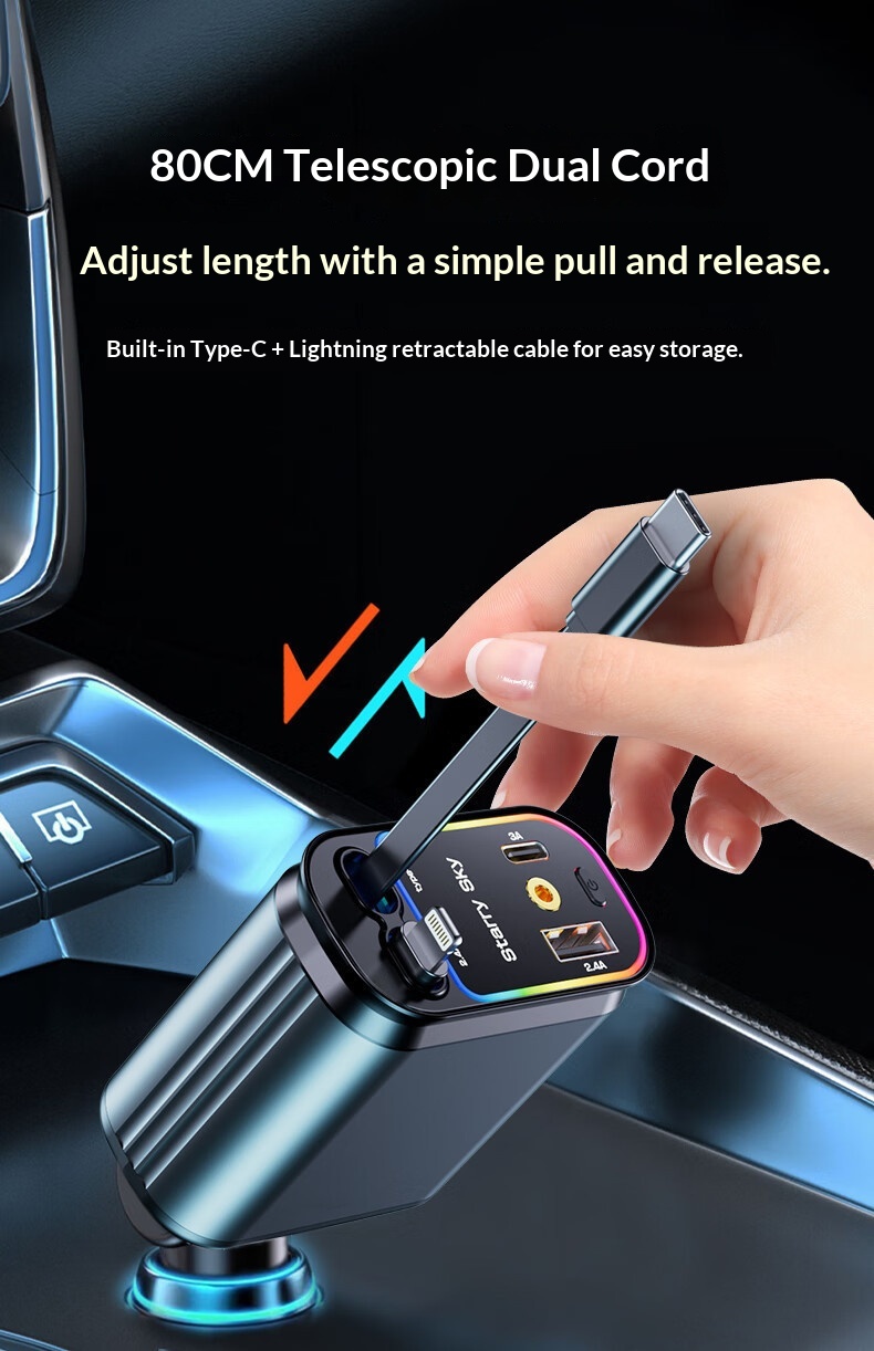 Starry Sky Car Charger 120w Super Fast With Retractable Cable_voghion.com