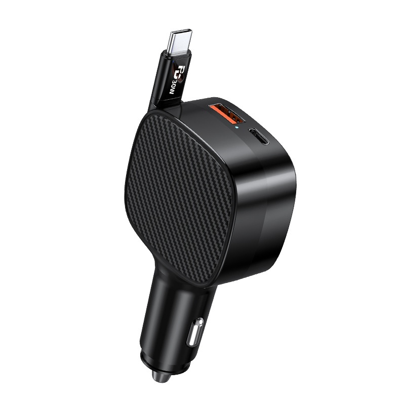 Cross-border Bestseller: Retractable PD30W 3-in-1 Charger, Multifunctional Three-way Super Fast Charging Car Charger QC4_voghion.com