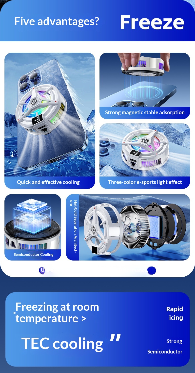Phone Cooler Semiconductor Ice Magnetic Absorption Digital Display Three-Level Adjustment RGB Lighting Silent Cooling_voghion.com