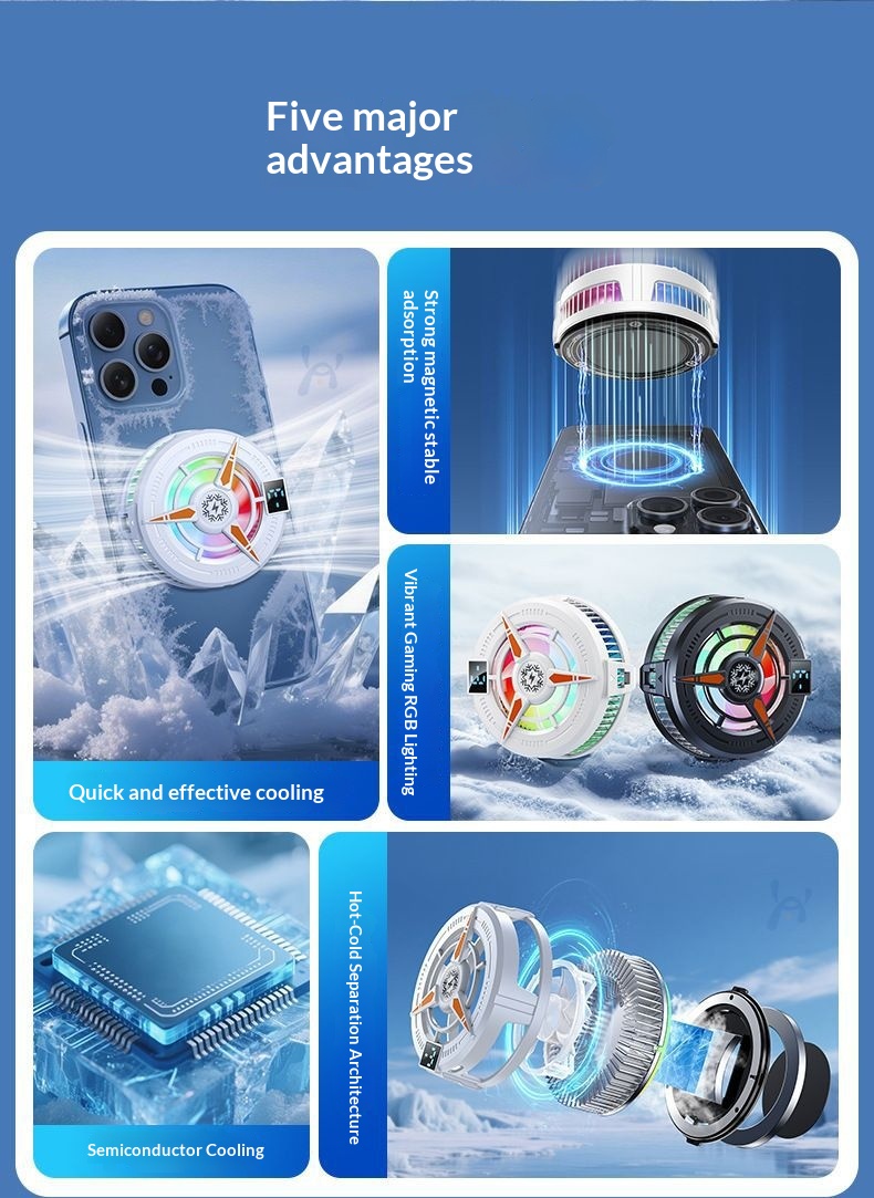 Magnetische telefoonkoeler met clip aan de achterkant, halfgeleiderkoeling, temperatuurregeling in drie standen, digitaal display met uitgeschakelde verlichting._voghion.com