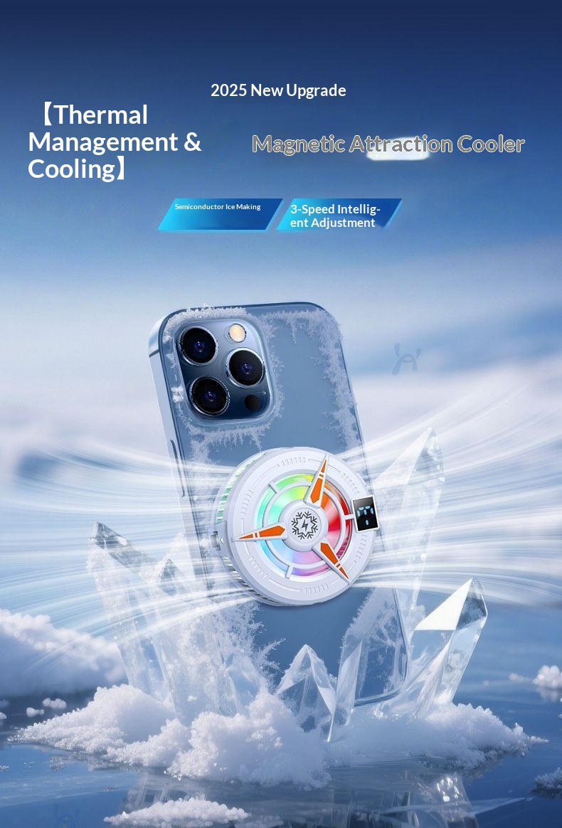 Magnetische telefoonkoeler met clip aan de achterkant, halfgeleiderkoeling, temperatuurregeling in drie standen, digitaal display met uitgeschakelde verlichting._voghion.com
