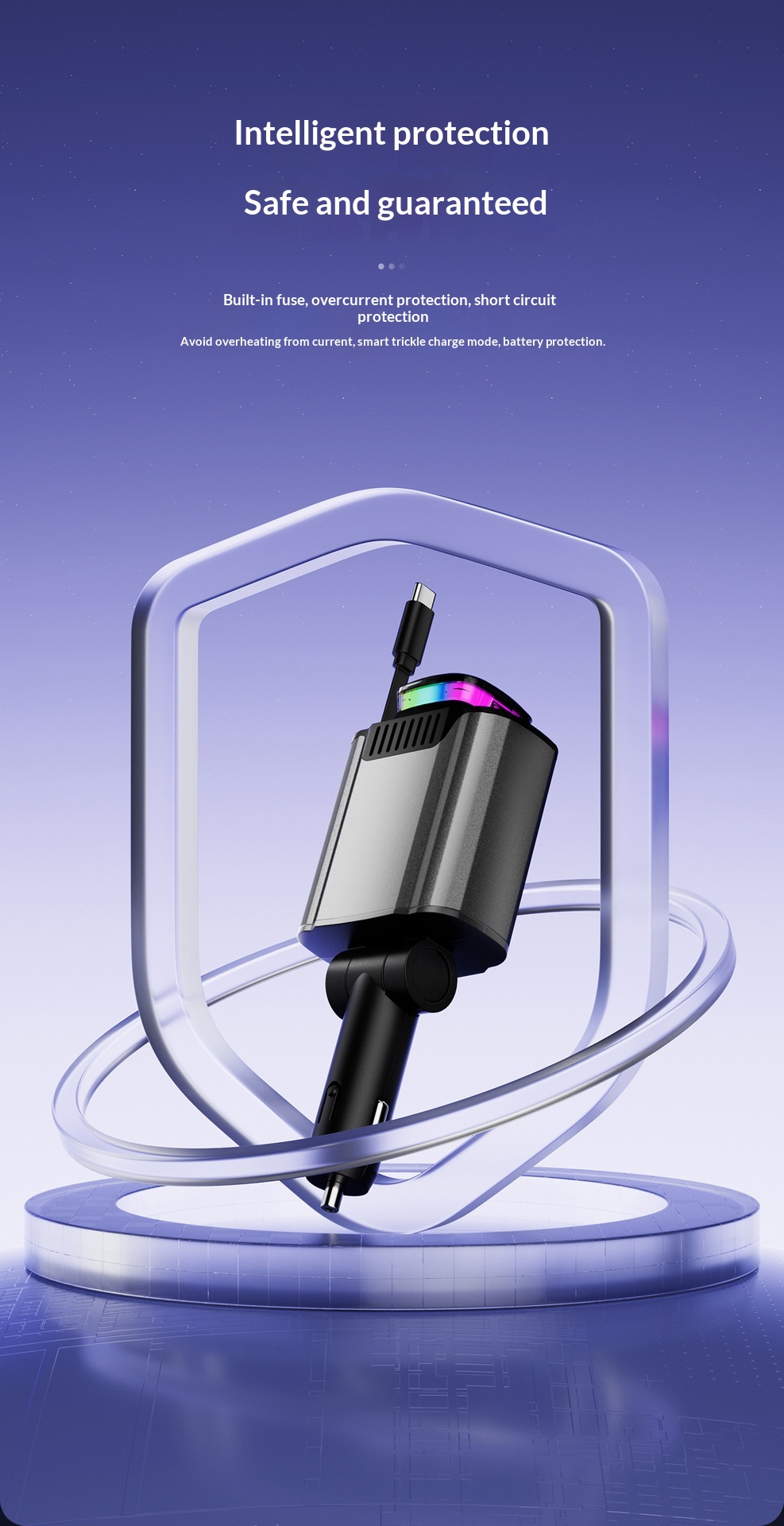 Chargeur voiture multifonction usb charge rapide et veilleuse led_voghion.com