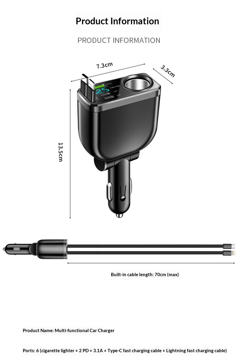 Adattatore multifunzione per caricabatterie da auto con presa accendisigari per ricarica super rapida del telefono cellulare._voghion.com