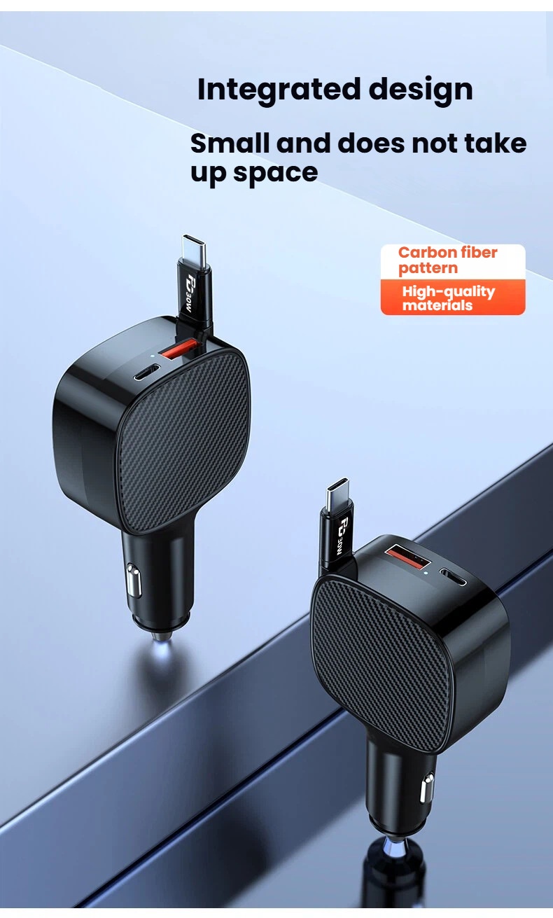 Cross-border Bestseller: Retractable PD30W 3-in-1 Charger, Multifunctional Three-way Super Fast Charging Car Charger QC4_voghion.com