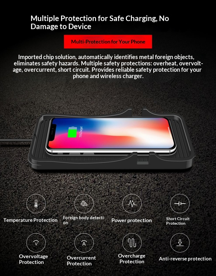 Caricabatterie wireless auto con tappetino antiscivolo telefono_voghion.com