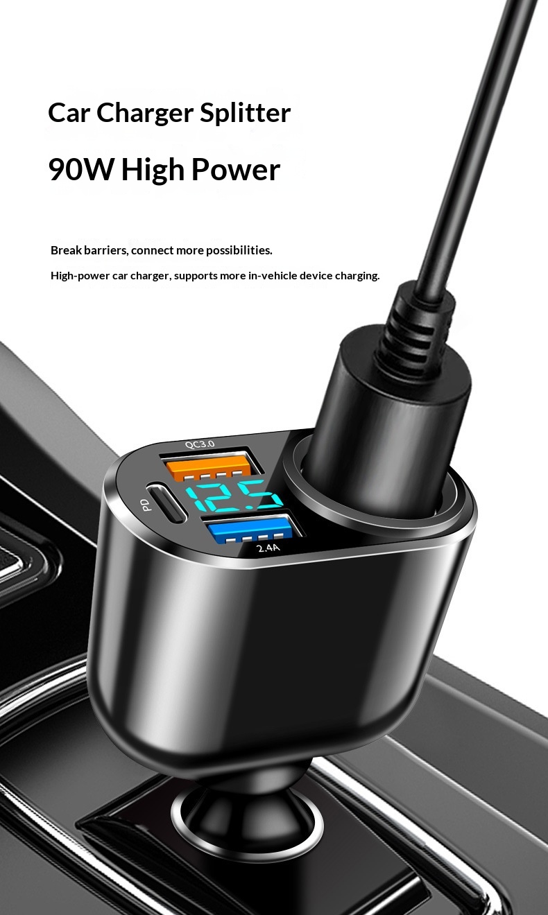 Auto oplader met dubbele usb type-c en digitaal display_voghion.com