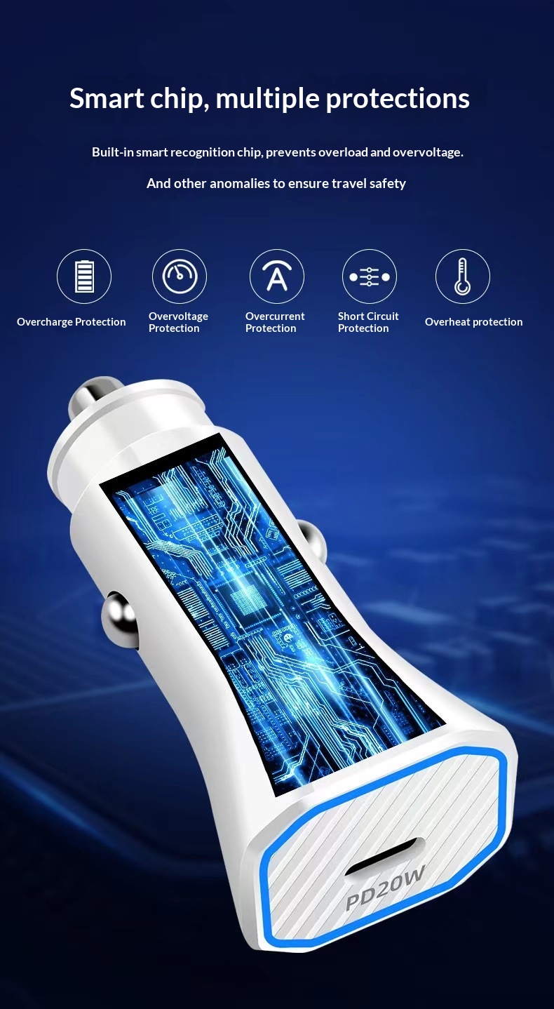 Caricabatterie da auto transfrontaliero a doppia porta PD Type-C e porta USB singola, con connettore di ricarica rapida multifunzione da 38W/20W._voghion.com