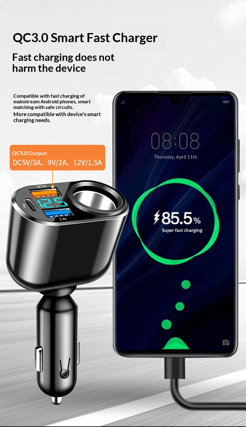 Auto oplader met dubbele usb type-c en digitaal display_voghion.com