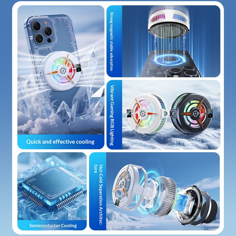 Magnetische telefoonkoeler met clip aan de achterkant, halfgeleiderkoeling, temperatuurregeling in drie standen, digitaal display met uitgeschakelde verlichting._voghion.com