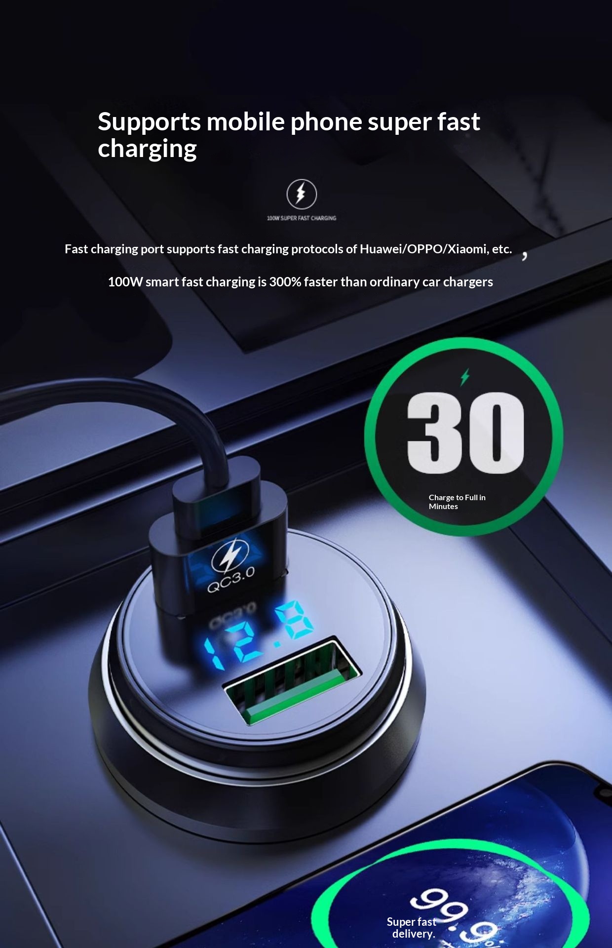 Mobile Phone Super Fast Charging Head Cigarette Lighter One-to-Two Conversion Plug Car Charger Flagship Store_voghion.com