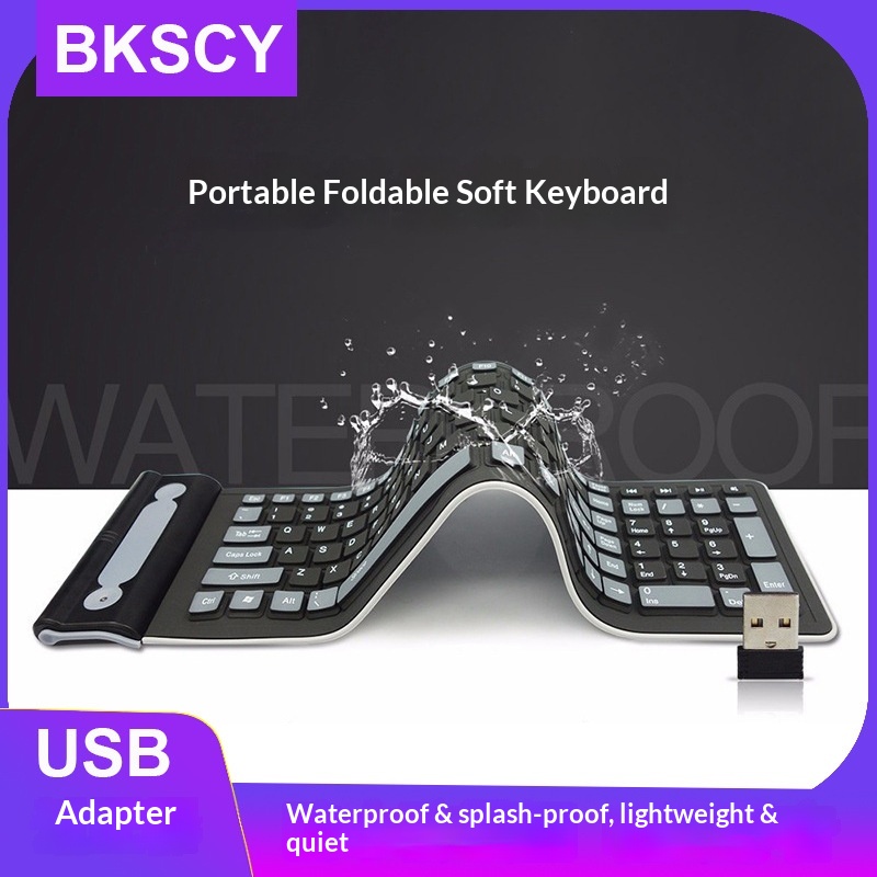 USB Wireless Silicone Foldable Silent Desktop Computer Laptop Office Universal Portable Waterproof Soft Keyboard_voghion.com