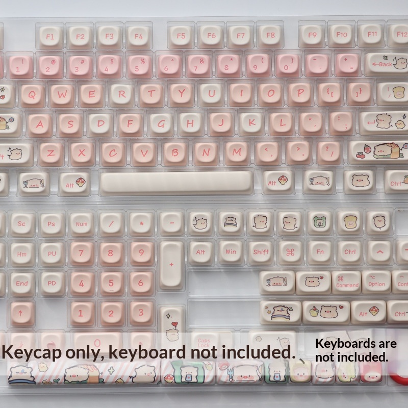 Juego completo de teclas personalizables de PBT con diseño de cerdito rosa MOA Height, cinco caras, sublimación de tinta._voghion.com