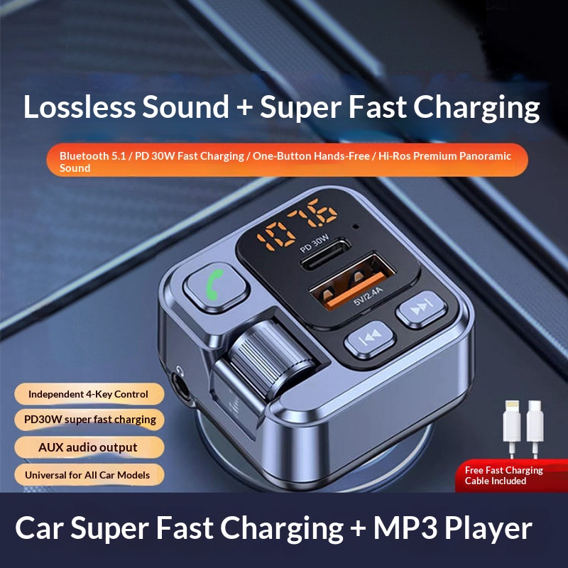 Bluetooth Receiver Lossless Sound MP3 Player Converter Car Cigarette Lighter With Super Fast Charging_voghion.com