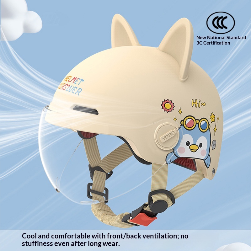 Novo capacete aberto para motocicleta elétrica com certificação nacional 3C, para meninos e meninas. Capacete infantil fofo._voghion.com