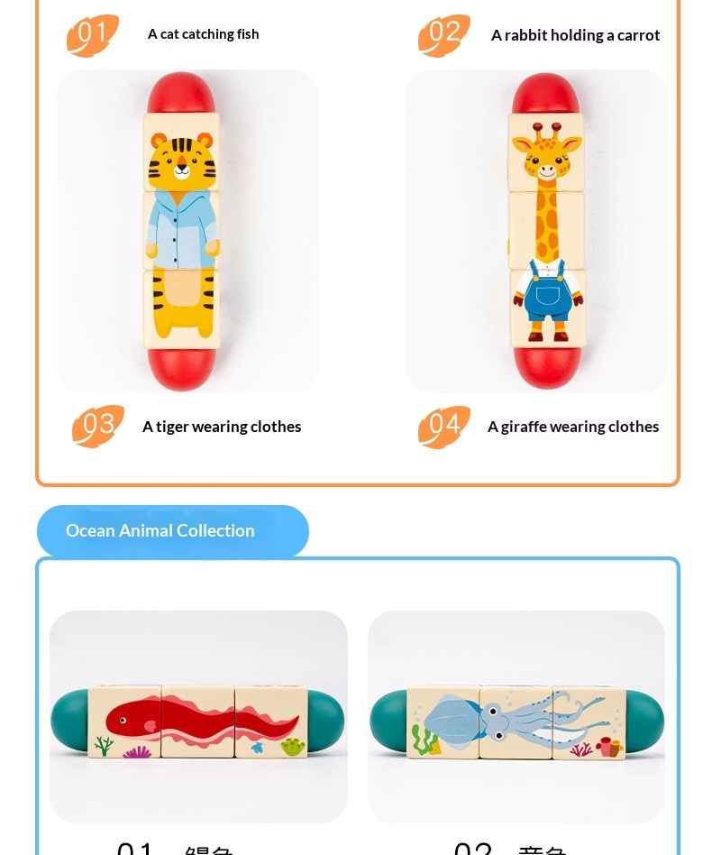 Quebra-cabeça de blocos giratórios para jardim de infância, de 3 a 6 anos, educativo, para aprendizagem precoce, interativo para pais e filhos._voghion.com