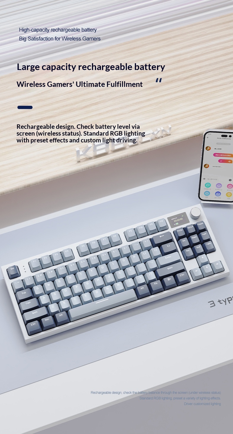Attack Shark K86 Three-Mode RGB Bluetooth 2.4G Wired Illuminated Customizable Display Hot-Swappable Mechanical Keyboard_voghion.com