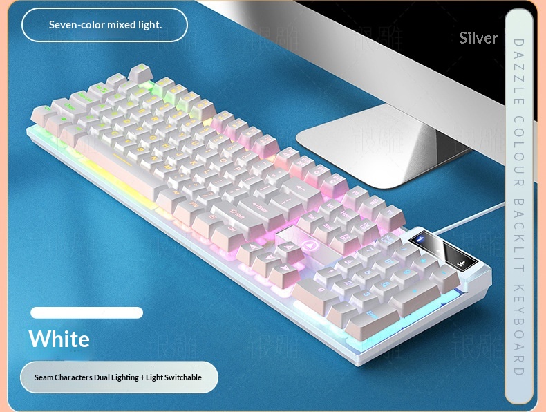 Teclado con cable para juegos Silver Eagle K500, con bloques de color, luminoso y tacto mecánico, accesorios para ordenador de sobremesa._voghion.com