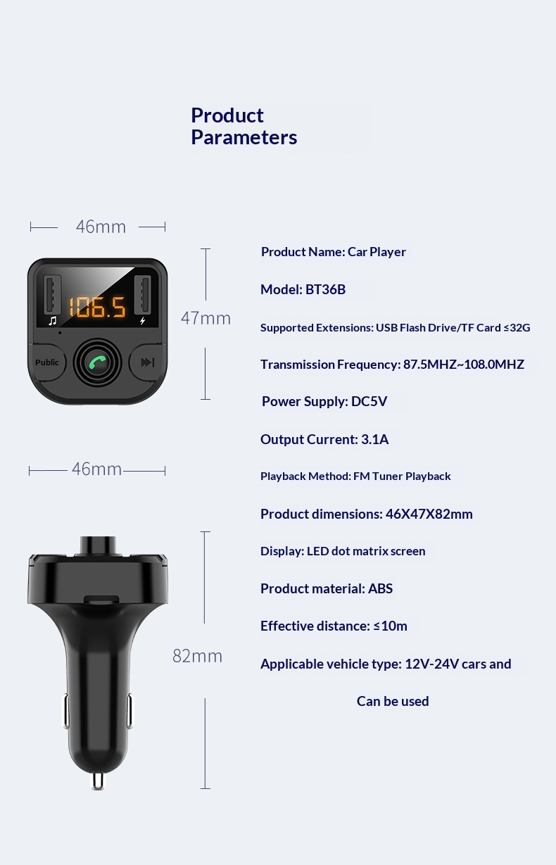 Bluetooth fm transmitter auto carkit met handsfree en mp3 speler_voghion.com