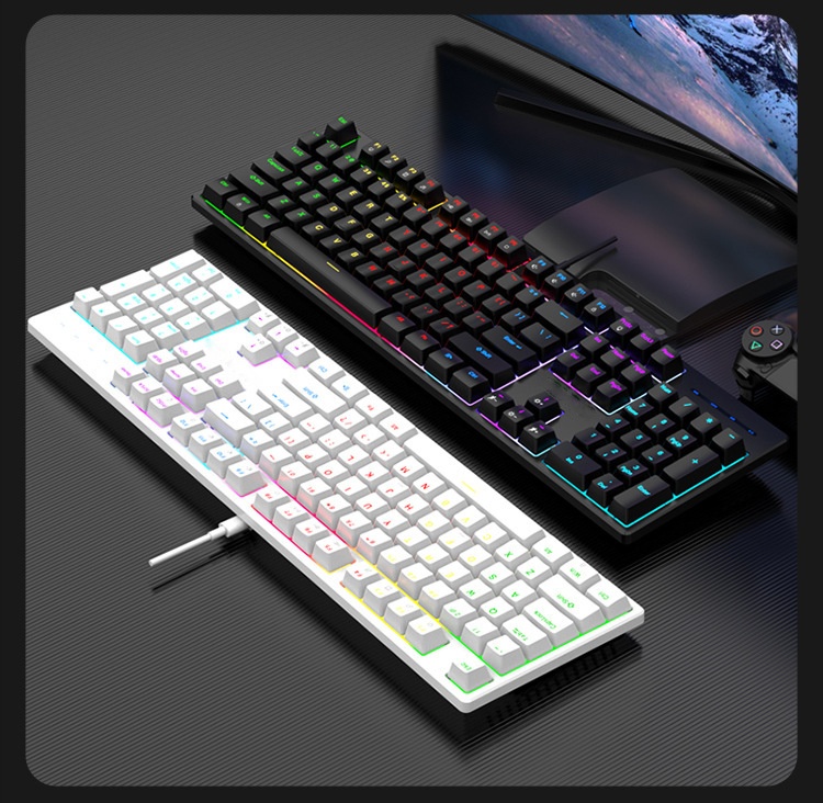 Clavier mécanique filaire de jeu à 104 touches avec interface Type-C et interrupteur bleu, éclairage RVB_voghion.com