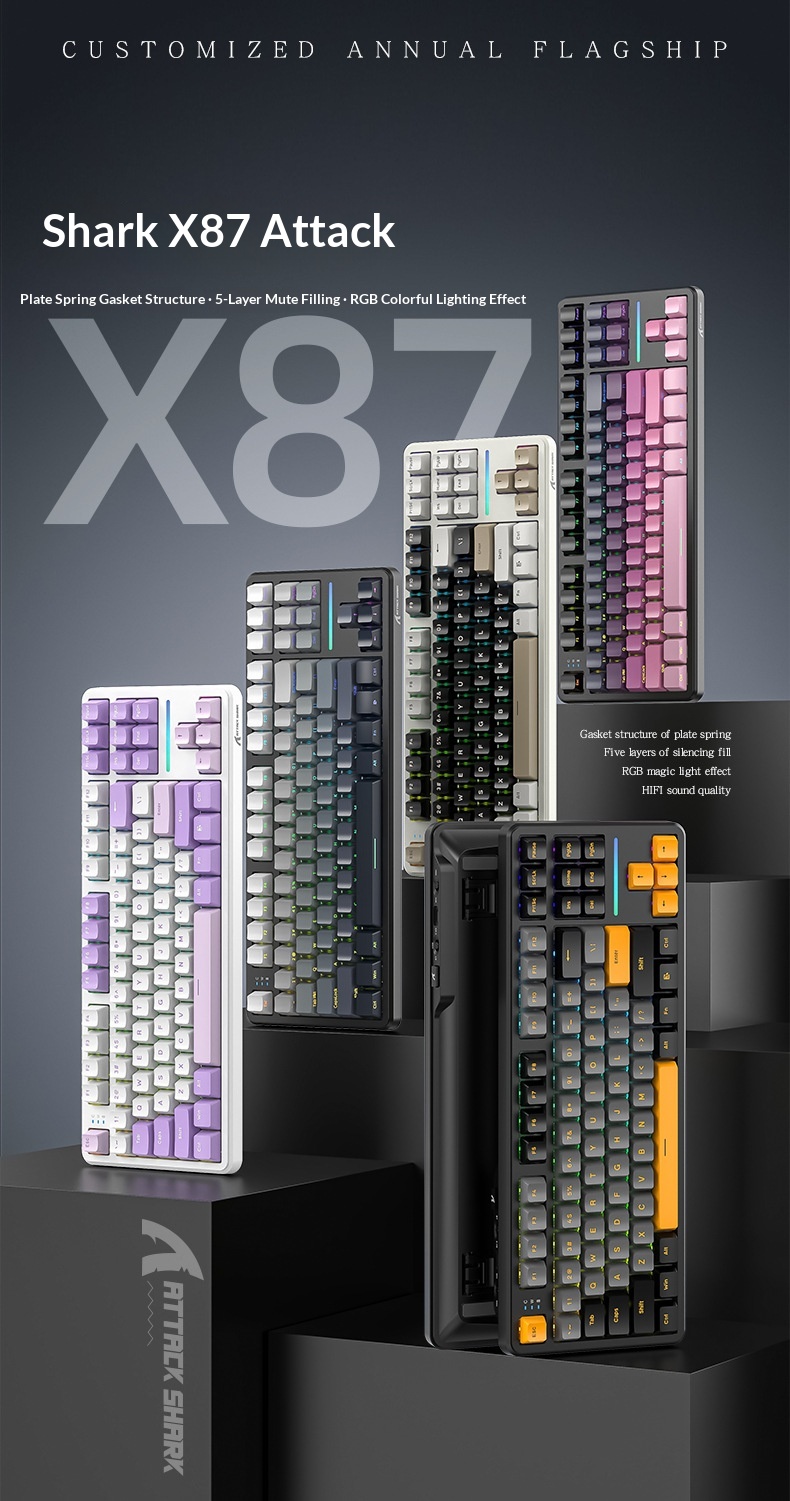 Teclado mecánico inalámbrico Attack Shark X87 con Bluetooth, triple modo, junta personalizable y grabado lateral para juegos._voghion.com