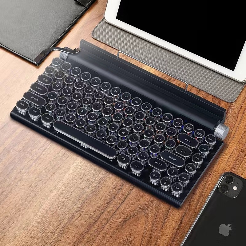 Cross-Border Source Punk Retro Gaming Internet Cafe Kabelgebundene Kabellose Bluetooth Mechanische Tastatur mit blauen Schaltern_voghion.com