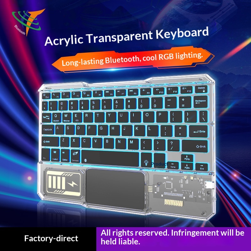 Compatible IPad Bluetooth Gradient Multi-System Device Silent Lightweight Portable 10inch Luminous Transparent Keyboard_voghion.com