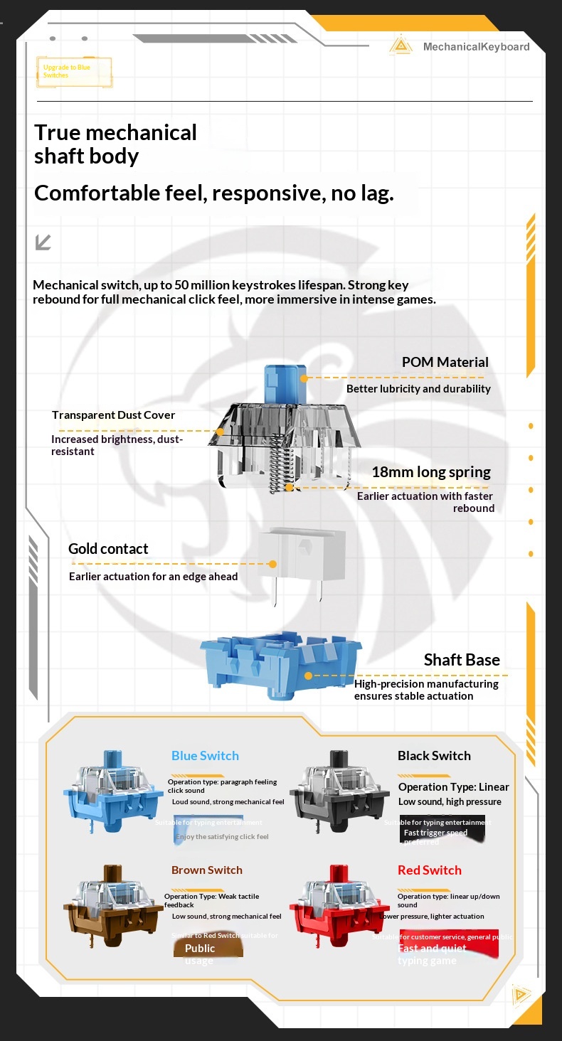 Wow K98 Mekanik Mavi Kırmızı Siyah Çay Anahtarlı Kablolu Klavye Tuş Hattı Ayrımı Bilgisayar Dizüstü Harici Ofis Oyun Klavyesi_voghion.com