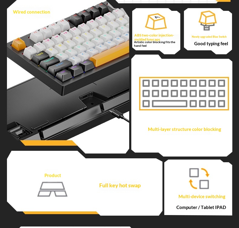 Wow K98 Mekanik Mavi Kırmızı Siyah Çay Anahtarlı Kablolu Klavye Tuş Hattı Ayrımı Bilgisayar Dizüstü Harici Ofis Oyun Klavyesi_voghion.com