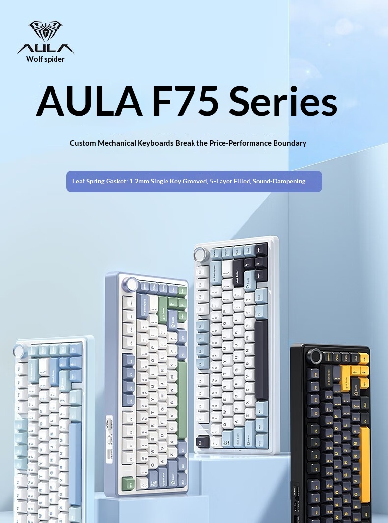 AULA Wolf Spider F75 Wireless Three-Mode Customized Mechanical Keyboard Gaming Gasket Structure Hot-Swappable Bluetooth_voghion.com