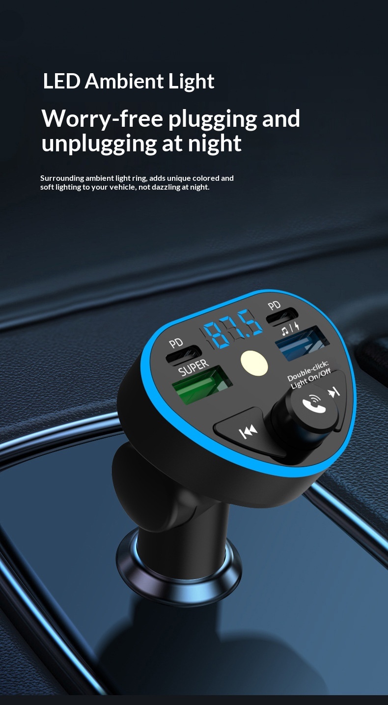 Bluetooth carkit med hurtigoplader og hd musikafspiller_voghion.com