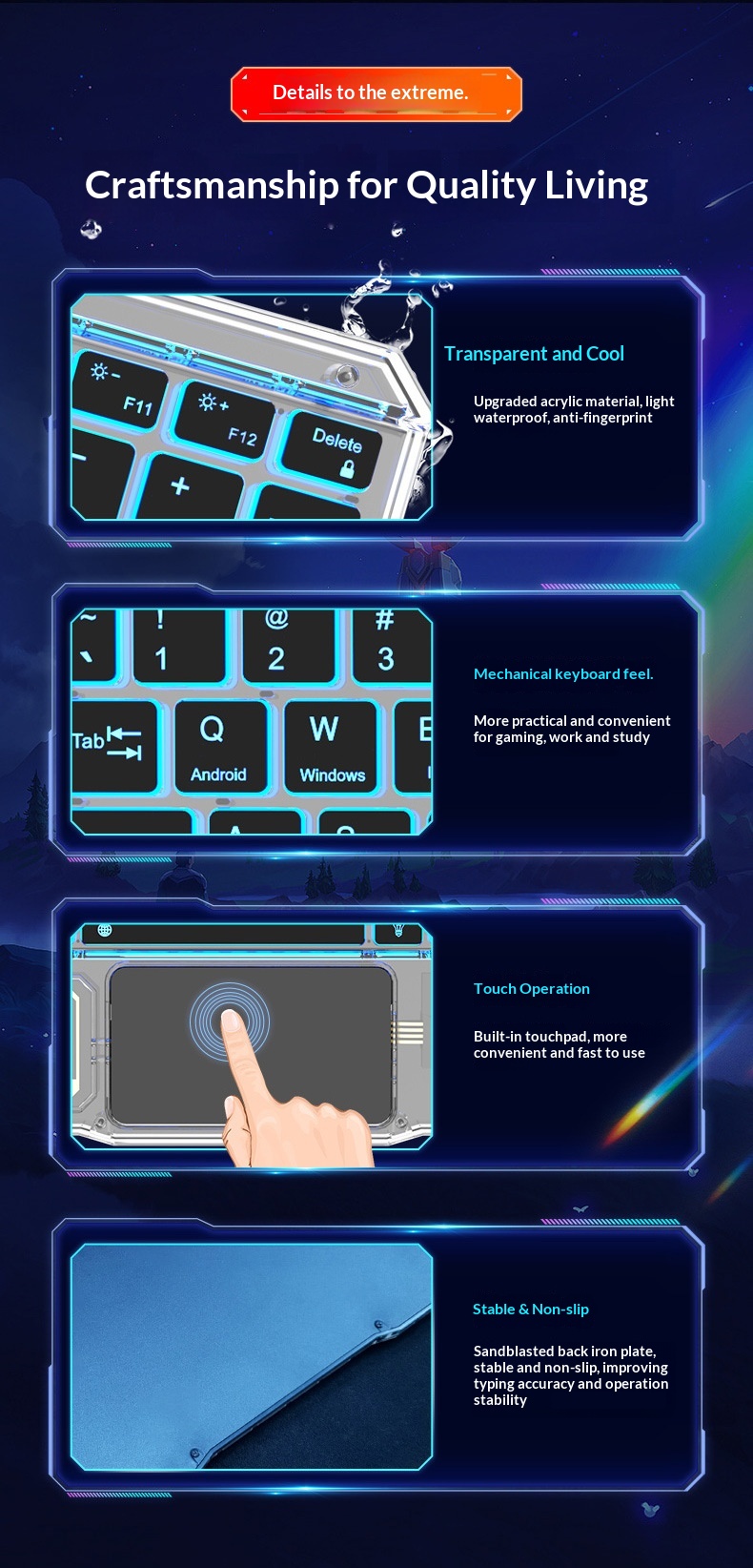 Compatible IPad Bluetooth Gradient Multi-System Device Silent Lightweight Portable 10inch Luminous Transparent Keyboard_voghion.com