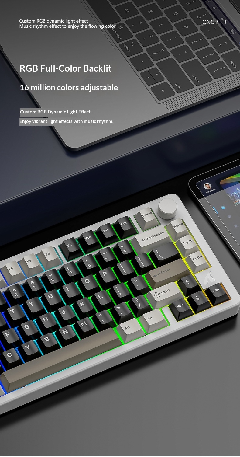 Teclado mecánico Attack Shark X86 con acabado de aluminio, RGB, inalámbrico, Bluetooth y estructura de junta de tres modos._voghion.com