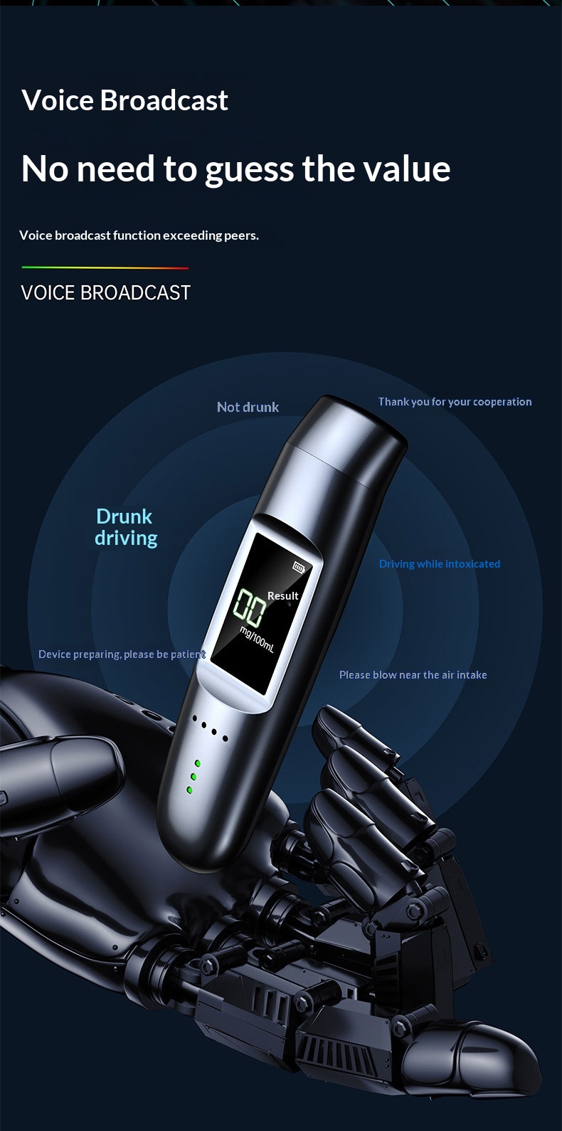 Alcoolímetro digital com anúncio por voz dos resultados_voghion.com