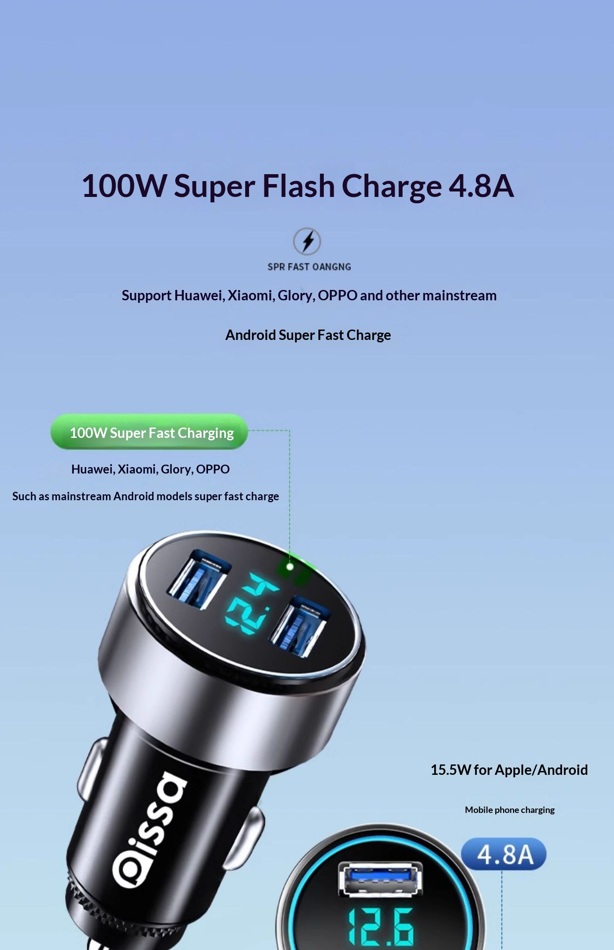 Mobile Phone Super Fast Charging Head Cigarette Lighter One-to-Two Conversion Plug Car Charger Flagship Store_voghion.com