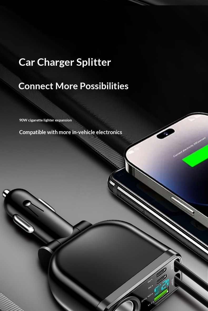 Adattatore multifunzione per caricabatterie da auto con presa accendisigari per ricarica super rapida del telefono cellulare._voghion.com
