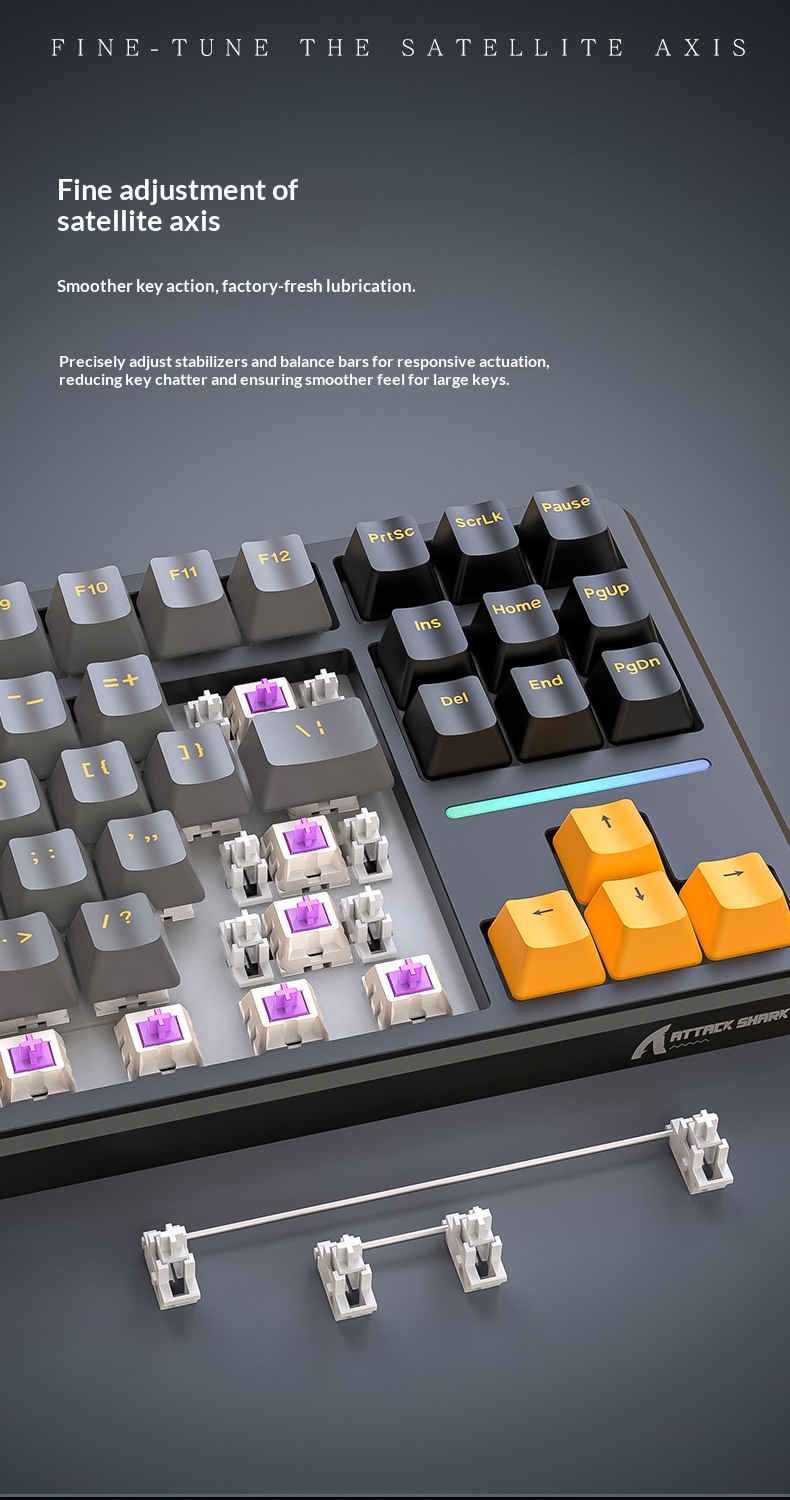 Teclado mecánico inalámbrico Attack Shark X87 con Bluetooth, triple modo, junta personalizable y grabado lateral para juegos._voghion.com