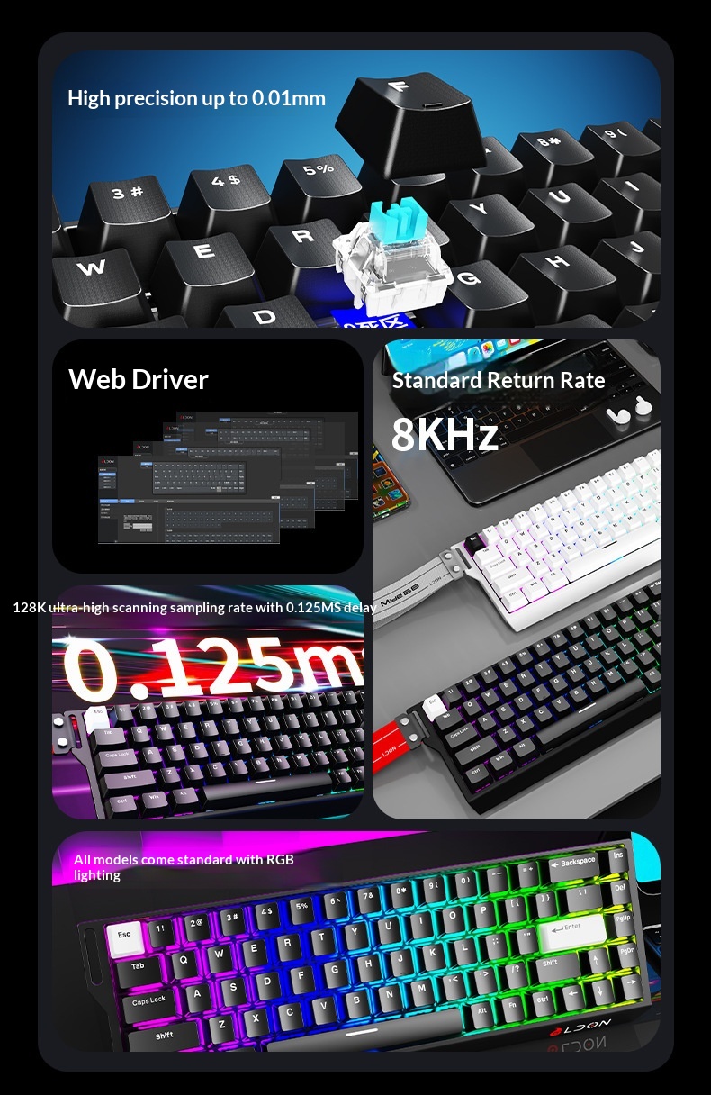 LDON 68 Tuşlu Manyetik Anahtarlı Mekanik Oyun FPS Evrensel RT0.01 Yüksek Performanslı Kablolu 8K Geri Dönüş Oranı_voghion.com