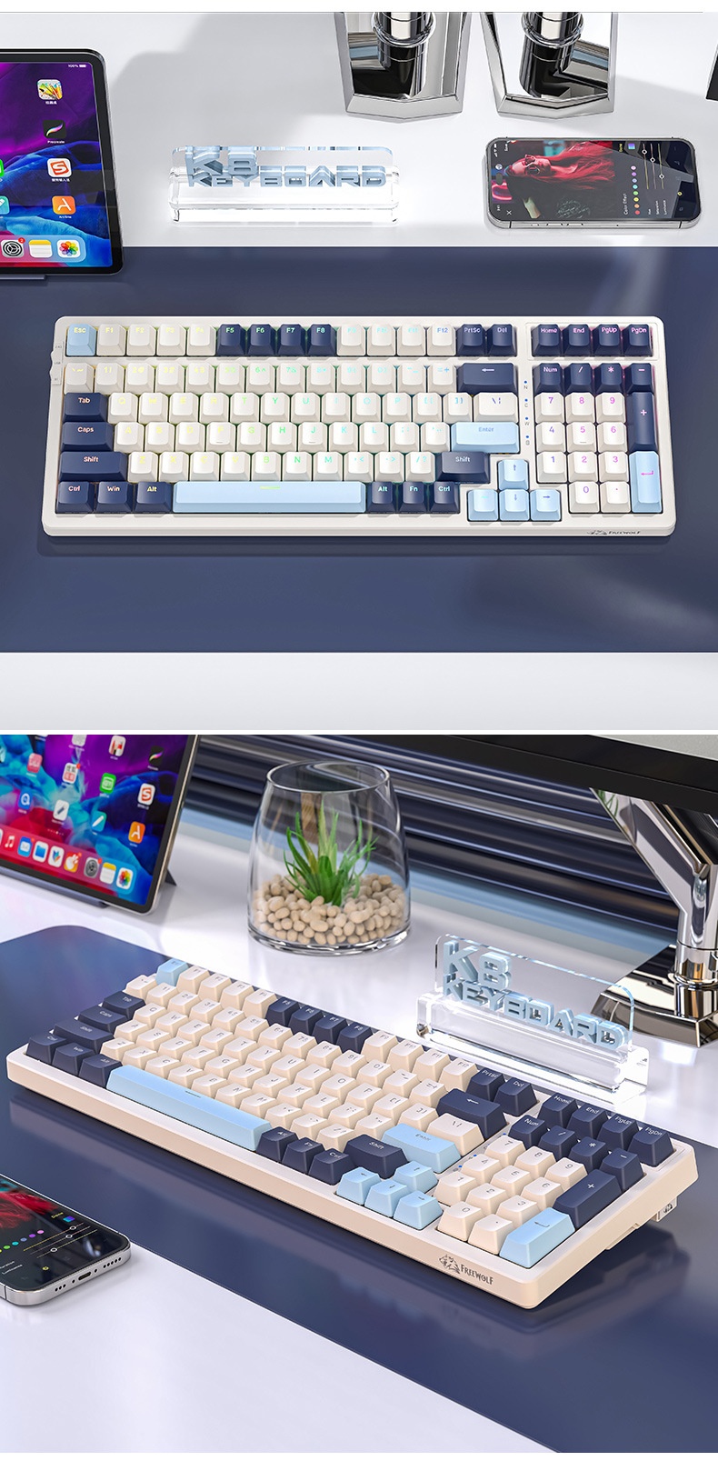 Liberty Wolf K8 Mechanical Keyboard Wireless 2.4G Bluetooth Tri-Mode Hot-Swappable Customizable Gaming Gasket Structure_voghion.com