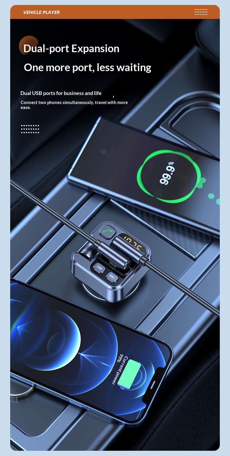 Bluetooth bilsæt med mp3 afspiller og hurtigoplader_voghion.com