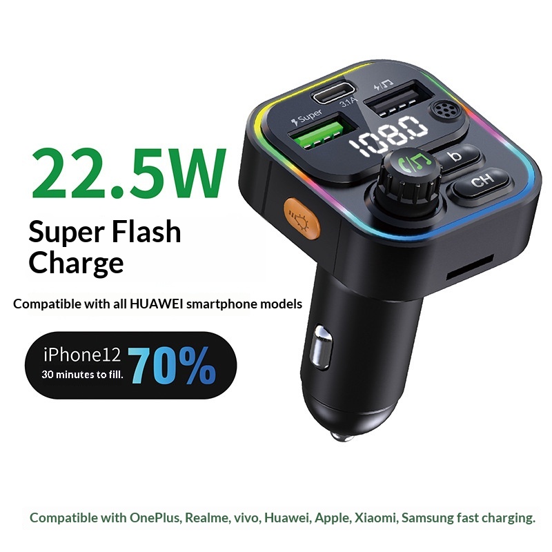 Cross-border New Bluetooth MP3 Super Fast Charging Multi-functional Car Player Charger FM Transmitter_voghion.com